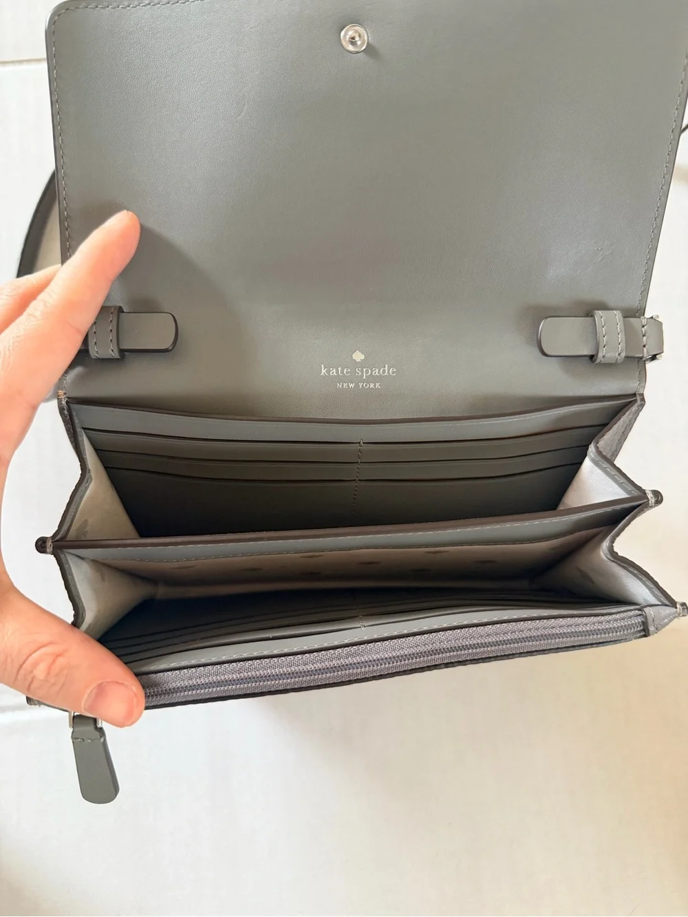 Kate Spade Harlow Wallet‎ with String - Gray Pebbled Leather Crossbody Wallet